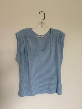 Garcia Sky Blue V-Neck Tee Sparkly Stripes M